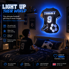 Personalised LED Football Shirt Mirror – Custom Decor for Young Football Fans