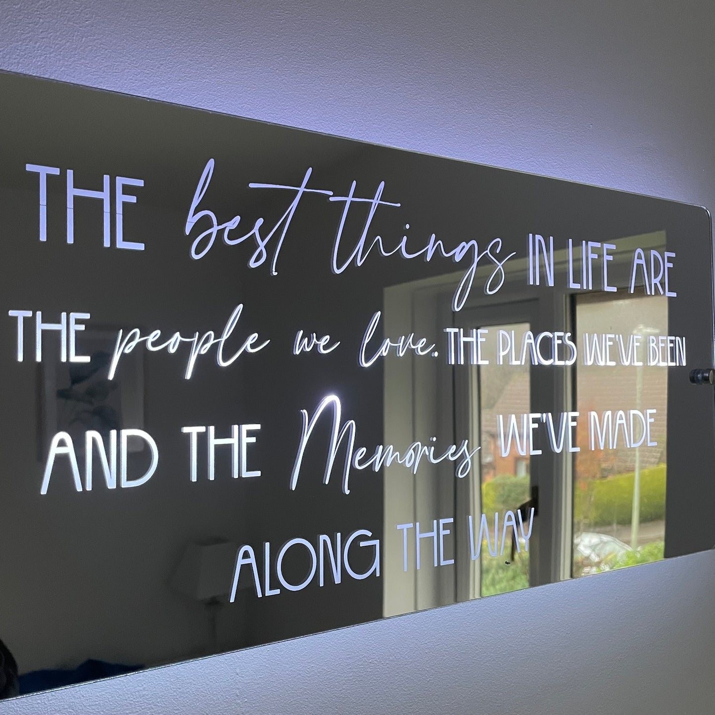 Inspirational LED Mirror Sign – "The Best Things in Life" Quote with USB Lighting | Inspirational Quotes