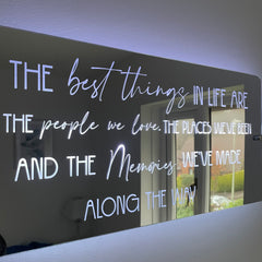 Inspirational LED Mirror Sign – "The Best Things in Life" Quote with Lighting | Inspirational Quotes