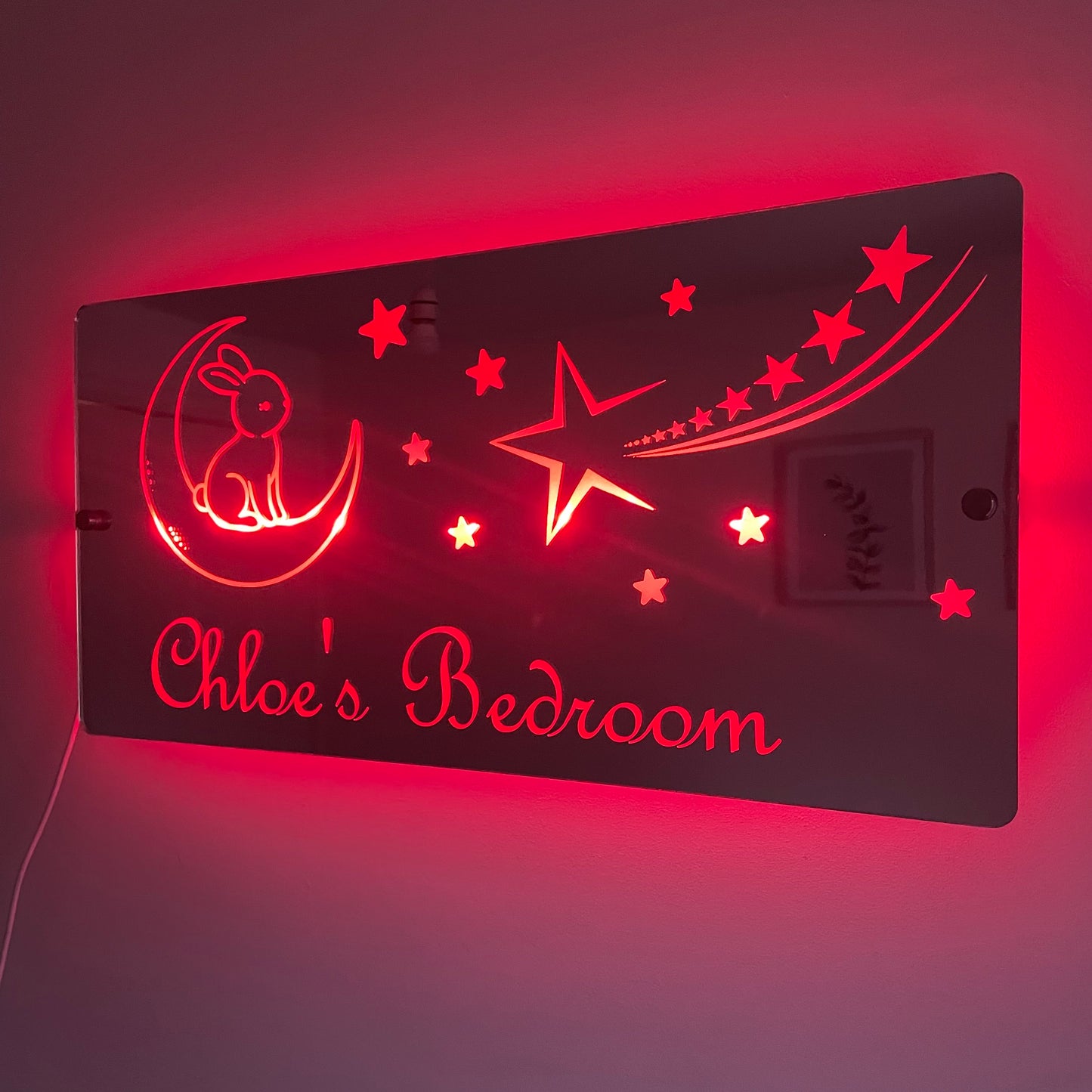 Personalised Bunny and Moon LED Mirror Sign – Custom Kid’s Bedroom Décor