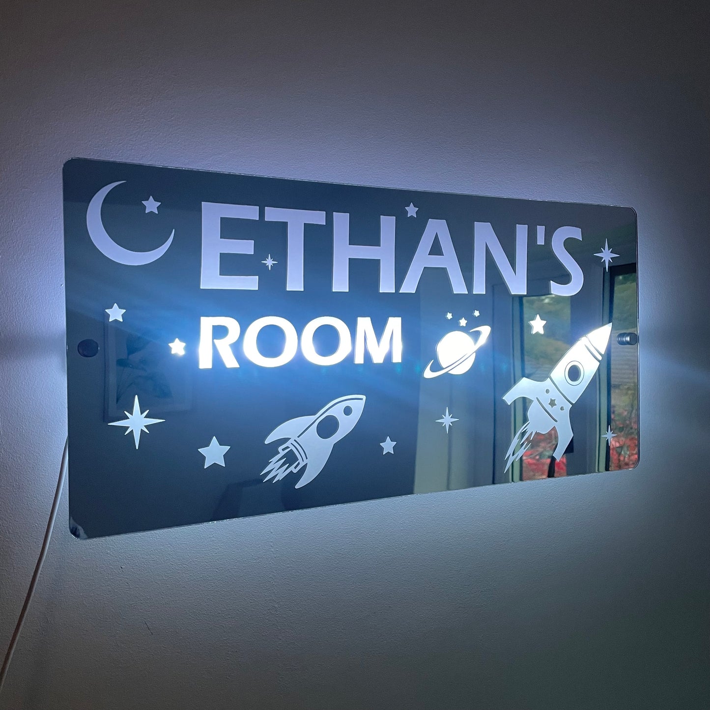 Space Theme Children’s Personalised LED Mirror