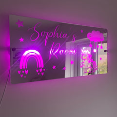 Personalised LED Name mirror | Unicorn & Rainbow theme