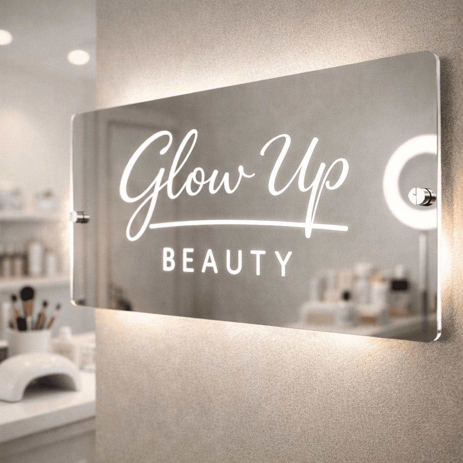 Personalised LED Salon Mirror Sign – Custom Light-Up Business Name Sign for Hairdresser, Nail Tech, Lash Artist or Beauty Room Decor The Crafty Bonobo LED Mirror Sign 1