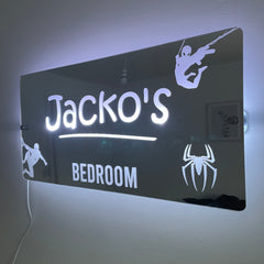 Personalised Spider Man Hero LED Bedroom Mirror Sign