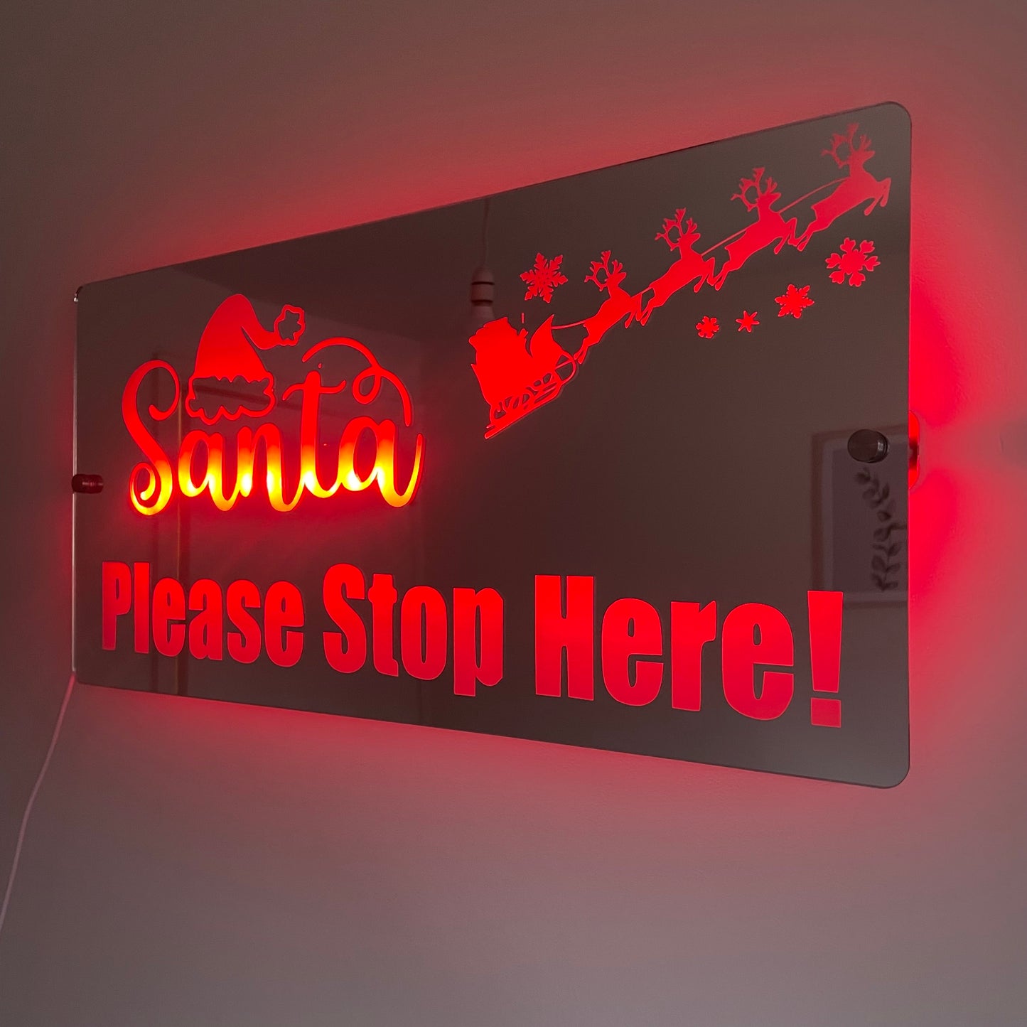 Santa Please Stop Here LED Mirror with remote | LED Light Sign Mirror | Christmas Decor