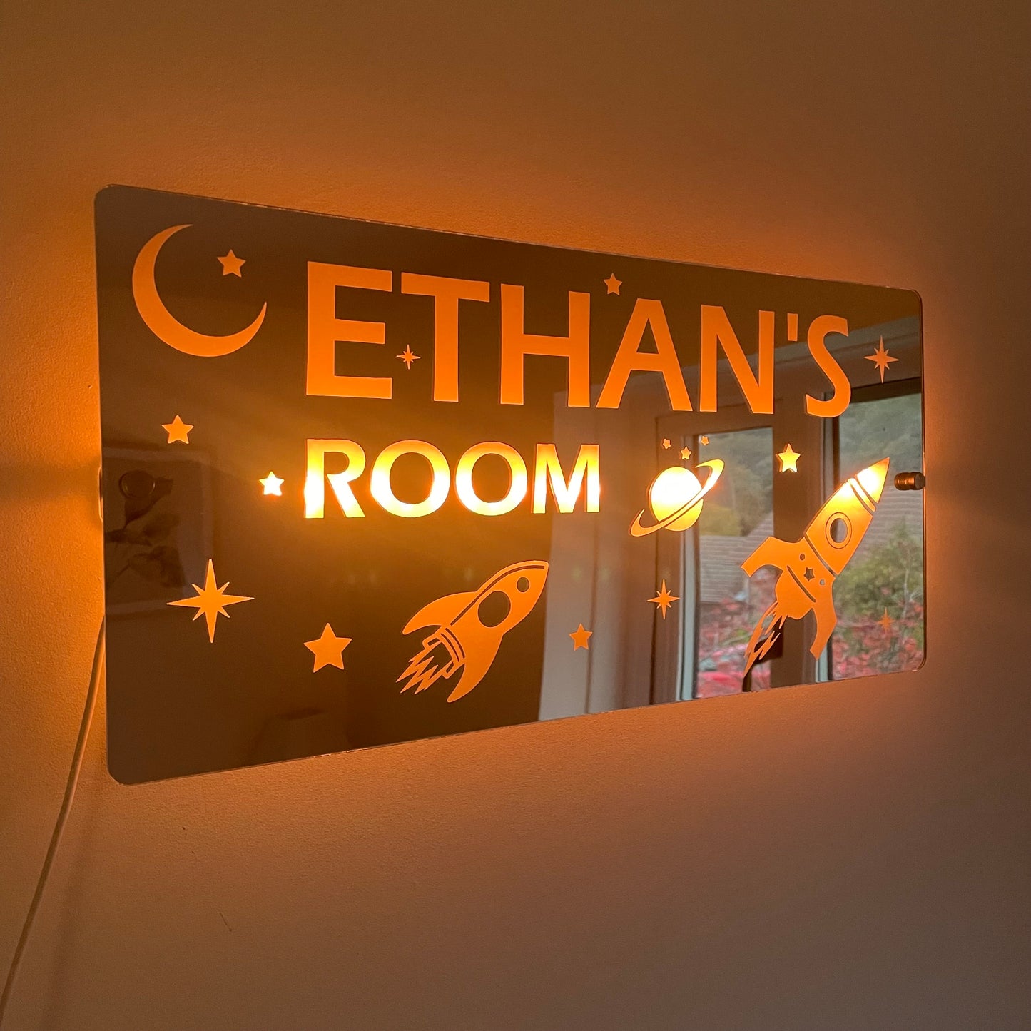 Space Theme Children’s Personalised LED Mirror