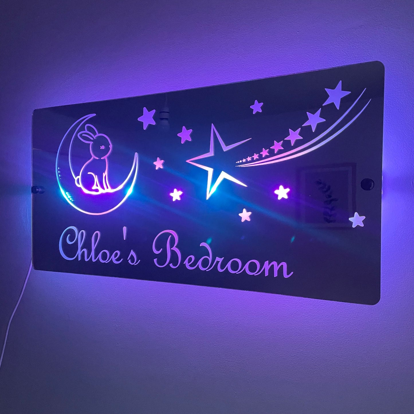 Personalised Bunny and Moon LED Mirror Sign – Custom Kid’s Bedroom Décor