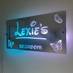 Personalised Butterfly LED Name Mirror with remote | Light Sign Bedroom Mirror