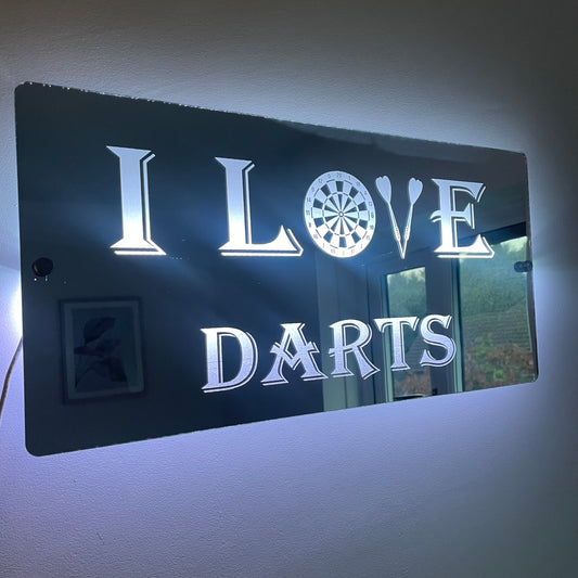 I LOVE DARTS LED Mirror with remote | Darts Sign