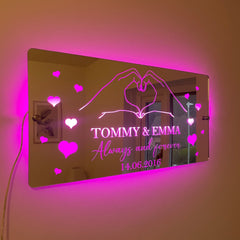 Personalised LED Mirror Sign – Custom Name & Date | Romantic Anniversary & Valentine’s Gift | RGB Lights & USB Powered