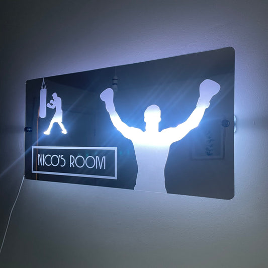 Personalised Boxing Theme LED Name Mirror with remote | LED Light Sign Bedroom Decor