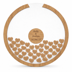 Personalised Round Wedding Guest Book Drop Box – Wooden Heart Memory Frame