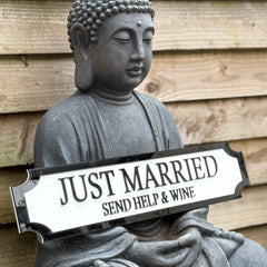 Just Married – Send Help & Wine’ Funny Wedding Gift Sign | 3D Street Sign