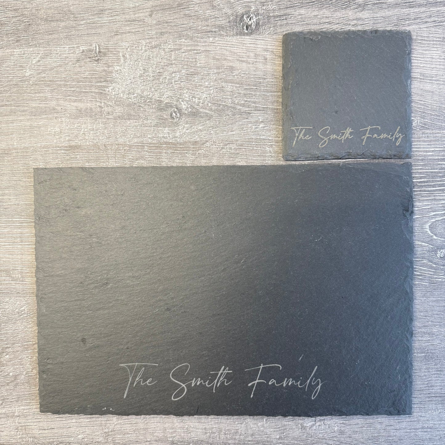 Personalised Slate Placemats & Coasters – Custom Engraved Natural Slate Tableware – Family Name, Wedding & Housewarming Gift – Set of 4 or 6 – Rustic Drink Coasters & Dining Mats