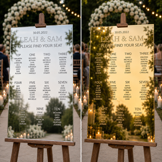 Luxury Wedding Seating Plan | Mirror Wedding Decor