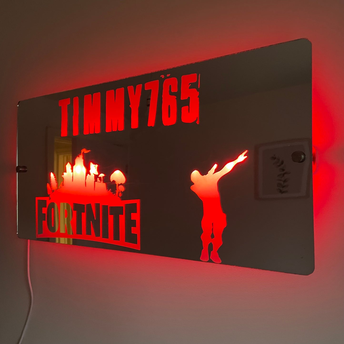 Personalized Fortnite LED Bedroom Mirror Sign – Custom Gamer Tag Wall Light with USB Power