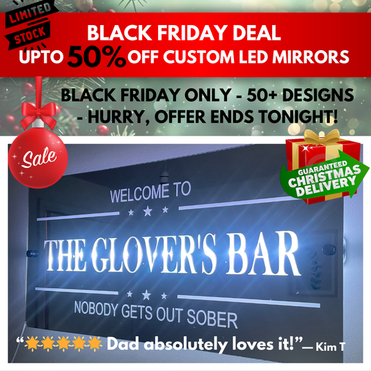 Personalised LED Bar Sign with remote | Light-Up Man Cave Mirror Sign