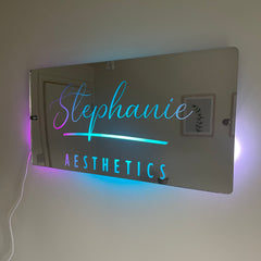 Personalised LED Salon Mirror Sign – Custom Light-Up Business Name Sign for Hairdresser, Nail Tech, Lash Artist or Beauty Room Decor