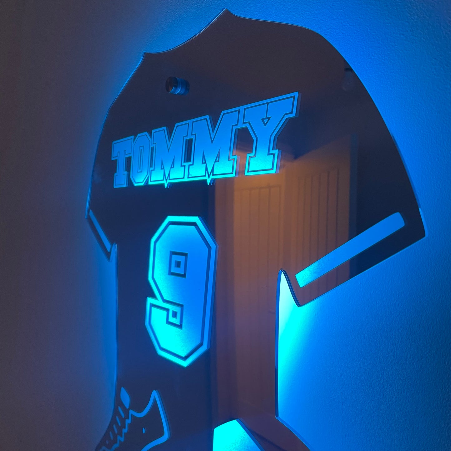 Personalised LED Football Shirt Mirror – Custom Decor for Young Football Fans