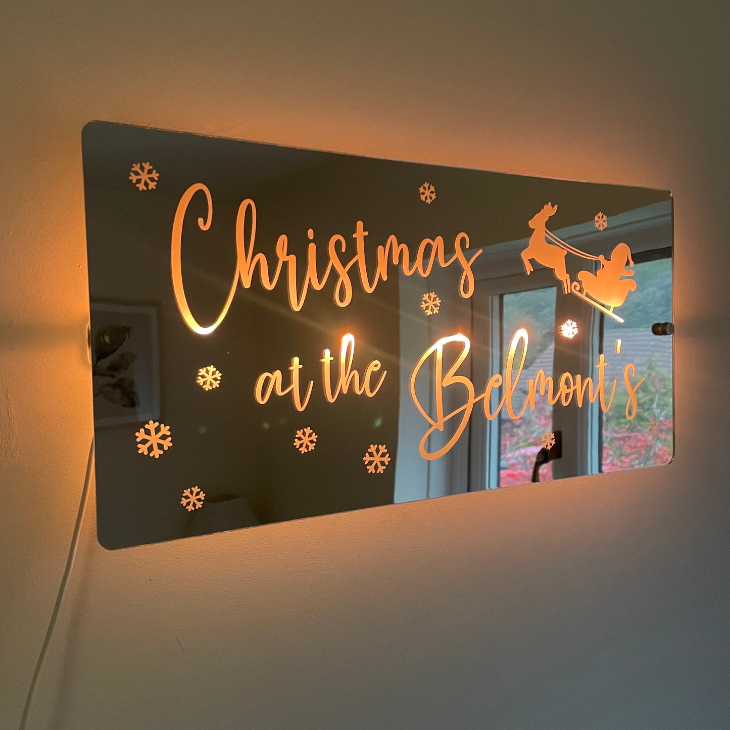 Christmas Family Name LED Mirror | Light Up Christmas Decoration