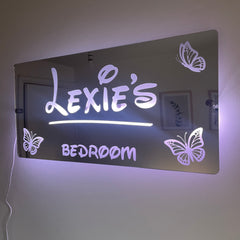 Personalised Butterfly LED Name Mirror with remote | Light Sign Bedroom Mirror