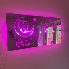 Personalised Bunny and Moon LED Mirror Sign – Custom Kid’s Bedroom Décor