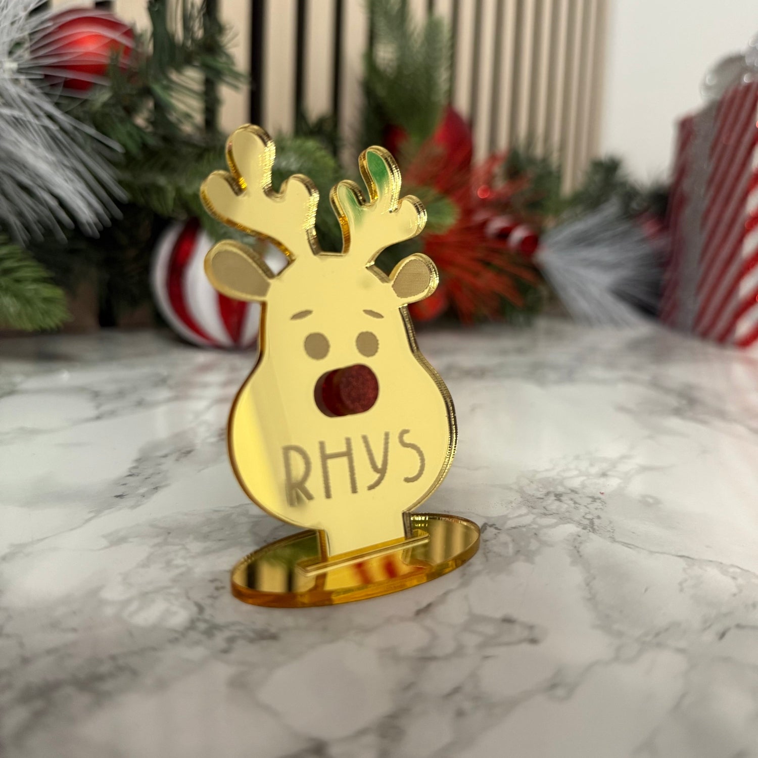 Personalised Reindeer Place Name Decoration – Silver or Gold Mirror The Crafty Bonobo 5