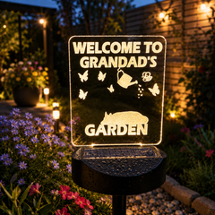 Personalised Solar LED Garden Sign – Gift for Dad or Grandad – BBQ, Beer, Darts & Garden Designs