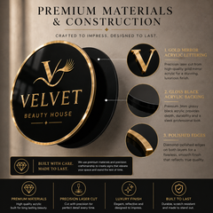 Personalised Circular Business Logo Sign – Gold Mirror on Gloss Black Acrylic | Salon | Beauty | Clinic