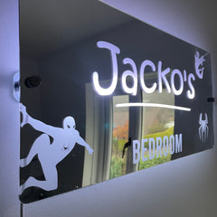 Personalised Spider Man Hero LED Bedroom Mirror Sign