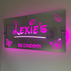 Personalised Butterfly LED Name Mirror with remote | Light Sign Bedroom Mirror