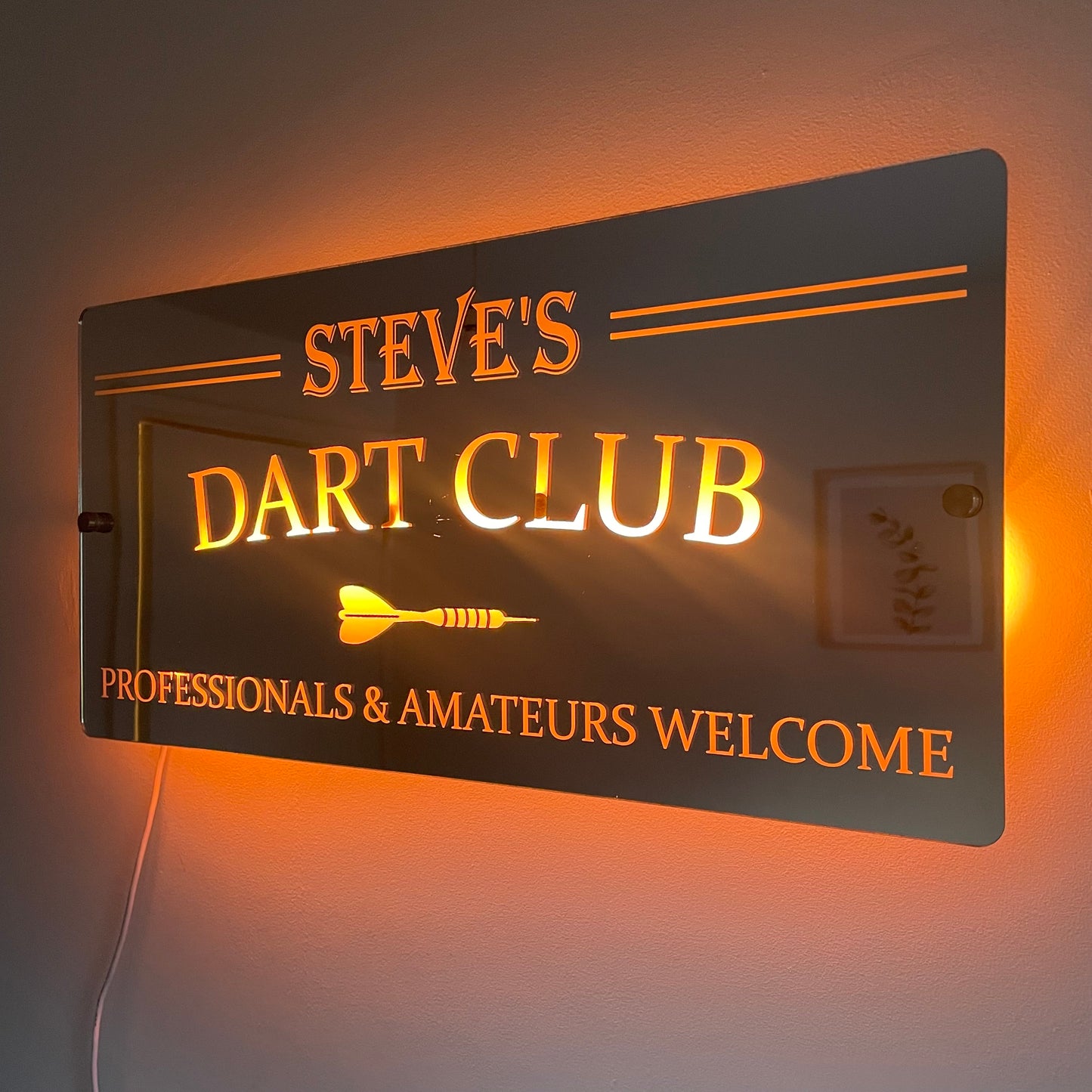 Personalised LED Dart Club Mirror with remote | Darts Sign