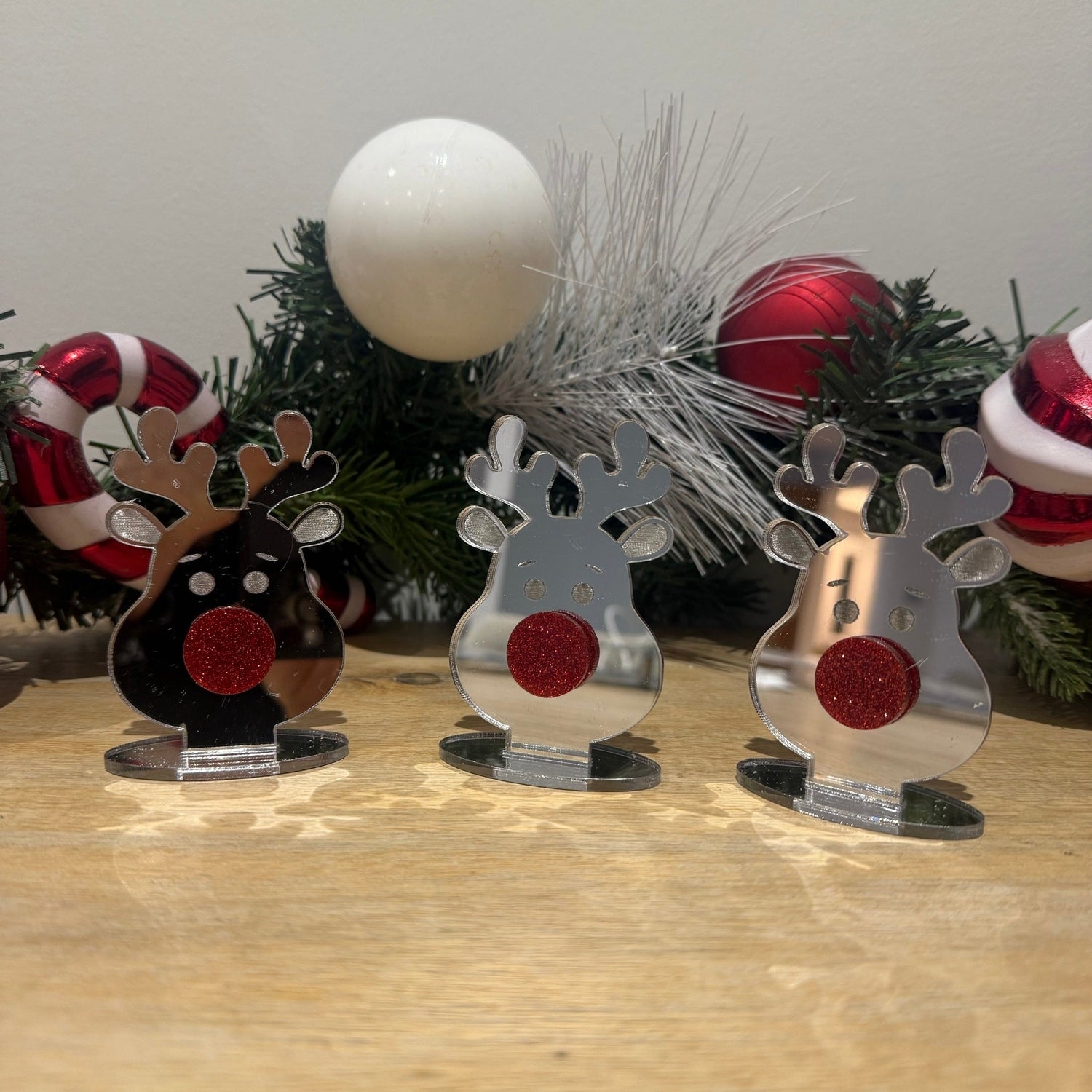 Mini Silver Mirror Reindeer – Glitter Red Nose Christmas Table Buddy The Crafty Bonobo 3