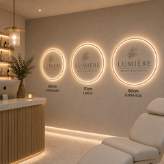 Personalised Illuminated Salon Logo Sign – Round Acrylic LED Wall Sign for Beauty Salon, Clinic, Hair Studio & Aesthetics Reception