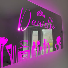 Personalised Beauty LED Vanity Mirror Sign - Custom Name Light with Makeup Theme