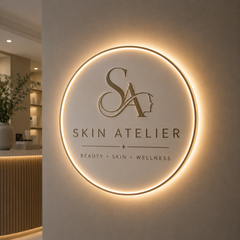 Personalised Illuminated Salon Logo Sign – Round Acrylic LED Wall Sign for Beauty Salon, Clinic, Hair Studio & Aesthetics Reception