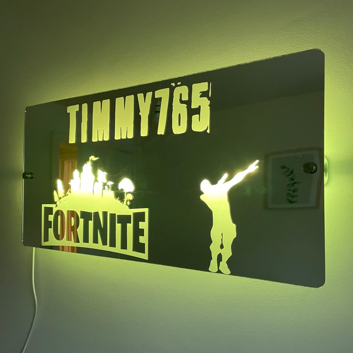 Personalized Fortnite LED Bedroom Mirror Sign – Custom Gamer Tag Wall Light with USB Power