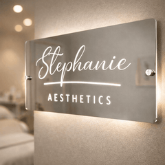 Personalised LED Salon Mirror Sign – Custom Light-Up Business Name Sign for Hairdresser, Nail Tech, Lash Artist or Beauty Room Decor The Crafty Bonobo LED Mirror Sign 2