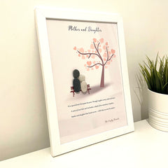Mother & Daughter Pebble Picture Frame - Heart Pebble Art
