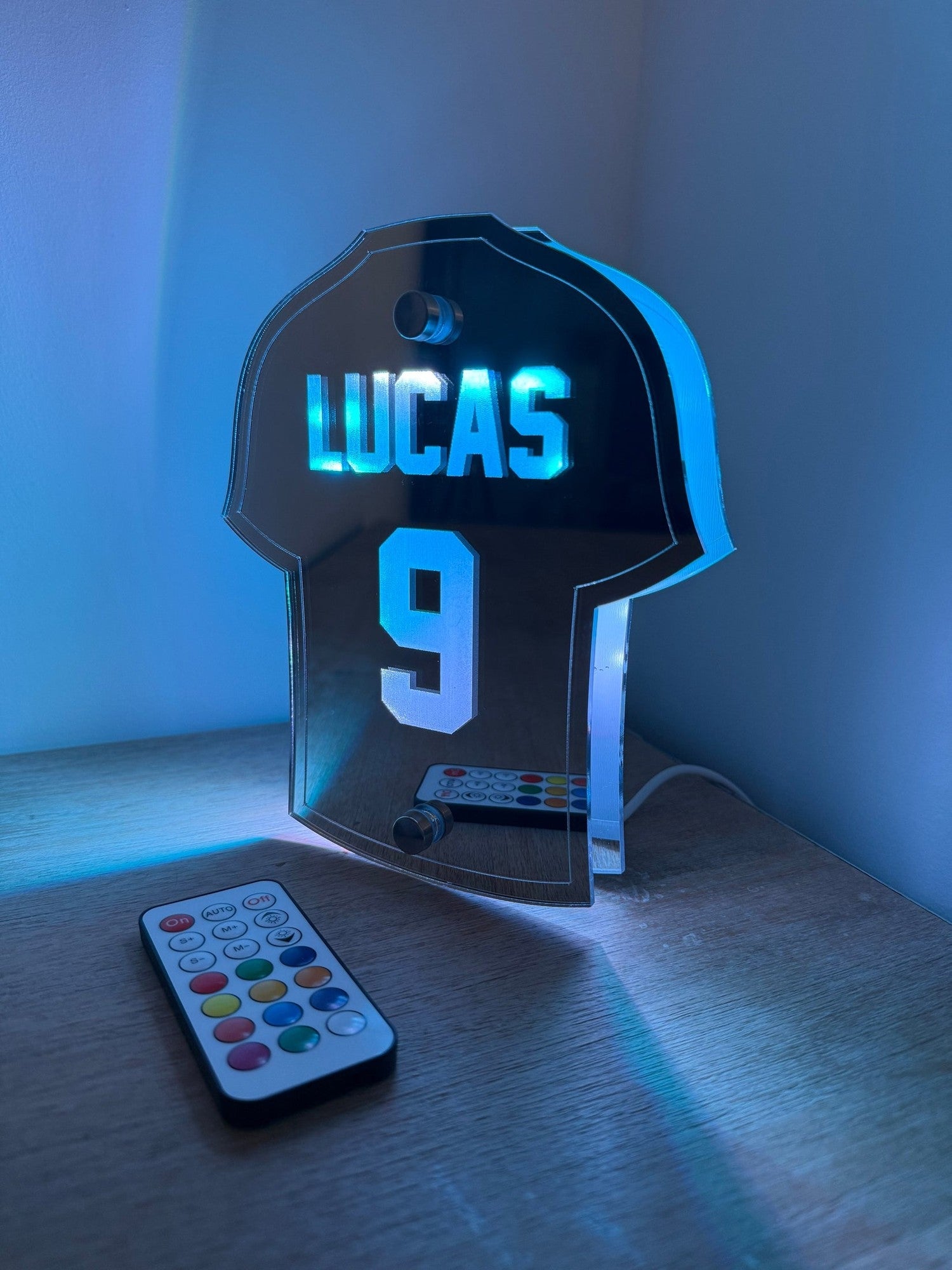 Personalised Football Shirt LED Light – Custom Name & Number Free-Standing Sign for Kids Bedroom or Football Fans The Crafty Bonobo 6