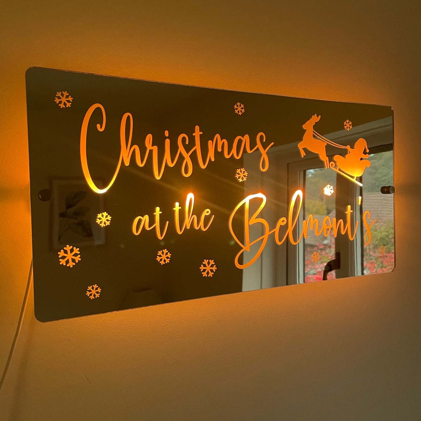 Christmas Family Name LED Mirror | Light Up Christmas Decoration