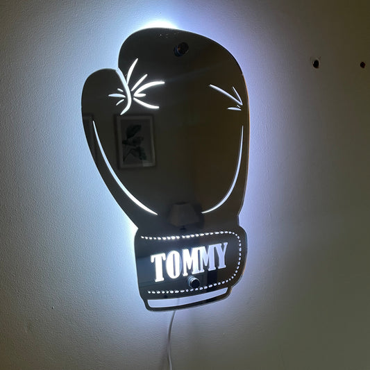 Personalised LED Boxing Glove Mirror – Customisable Gift for Boxing Fans