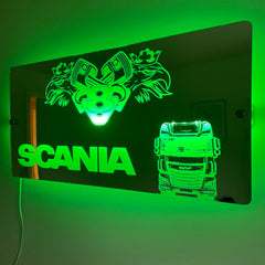 Scania V8 LED Mirror Sign – Custom Truck Gift with USB Lighting