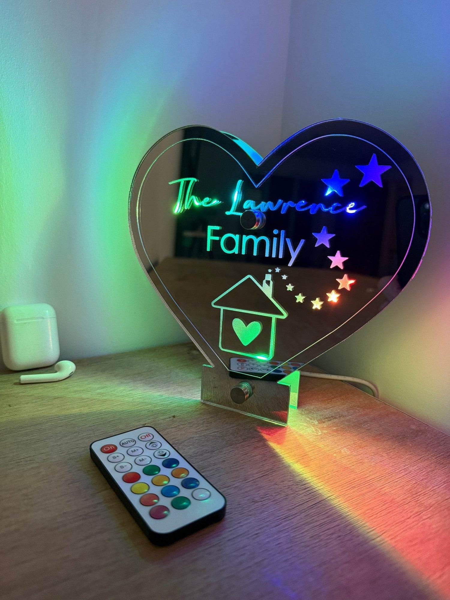 Heart Led Custom Personalised Heart LED Family Sign – Custom Surname Light with Remote ...