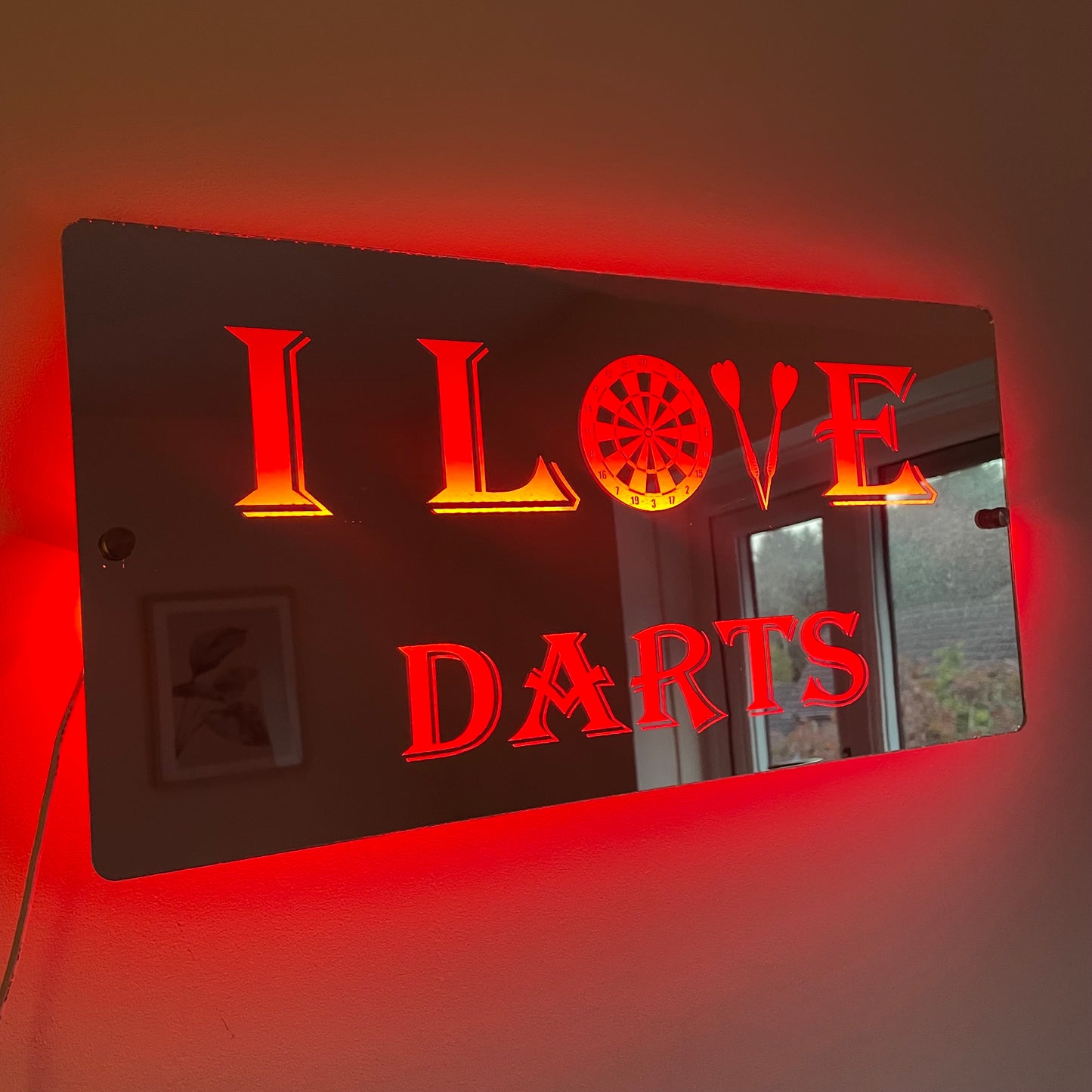 I LOVE DARTS LED Mirror with remote | Darts Sign