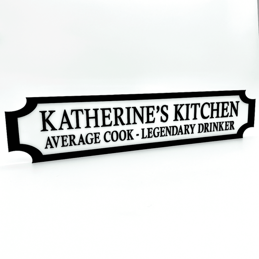 Katherine’s Kitchen – Average Cook, Legendary Drinker – Custom 3D Acrylic Street Sign The Crafty Bonobo 1
