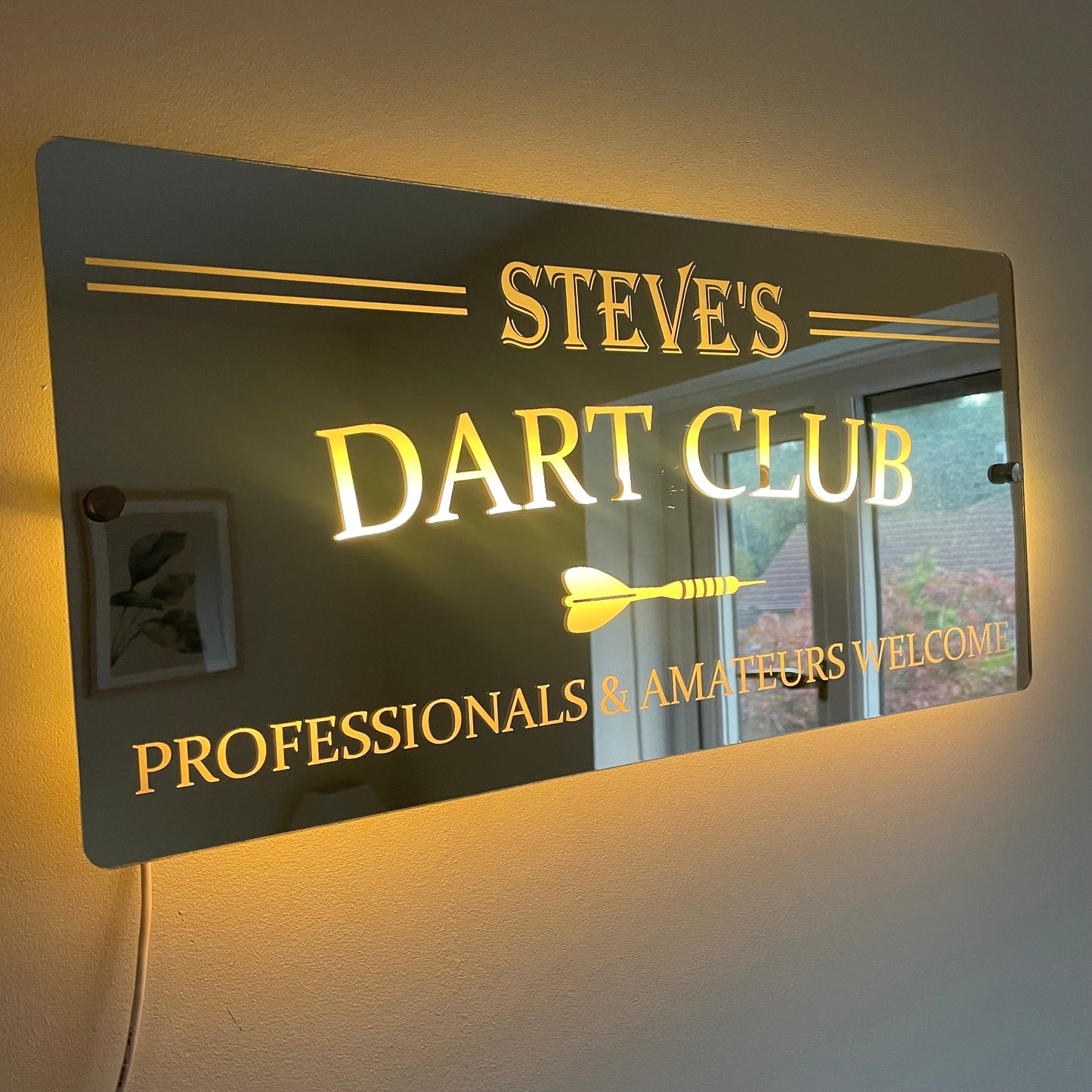 Personalised LED Dart Club Mirror with remote | Darts Sign