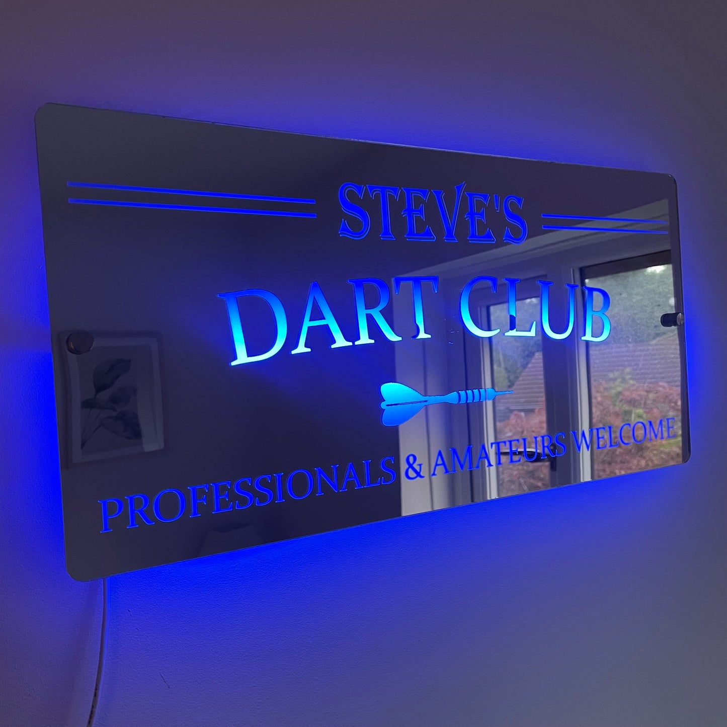 Personalised LED Dart Club Mirror with remote | Darts Sign