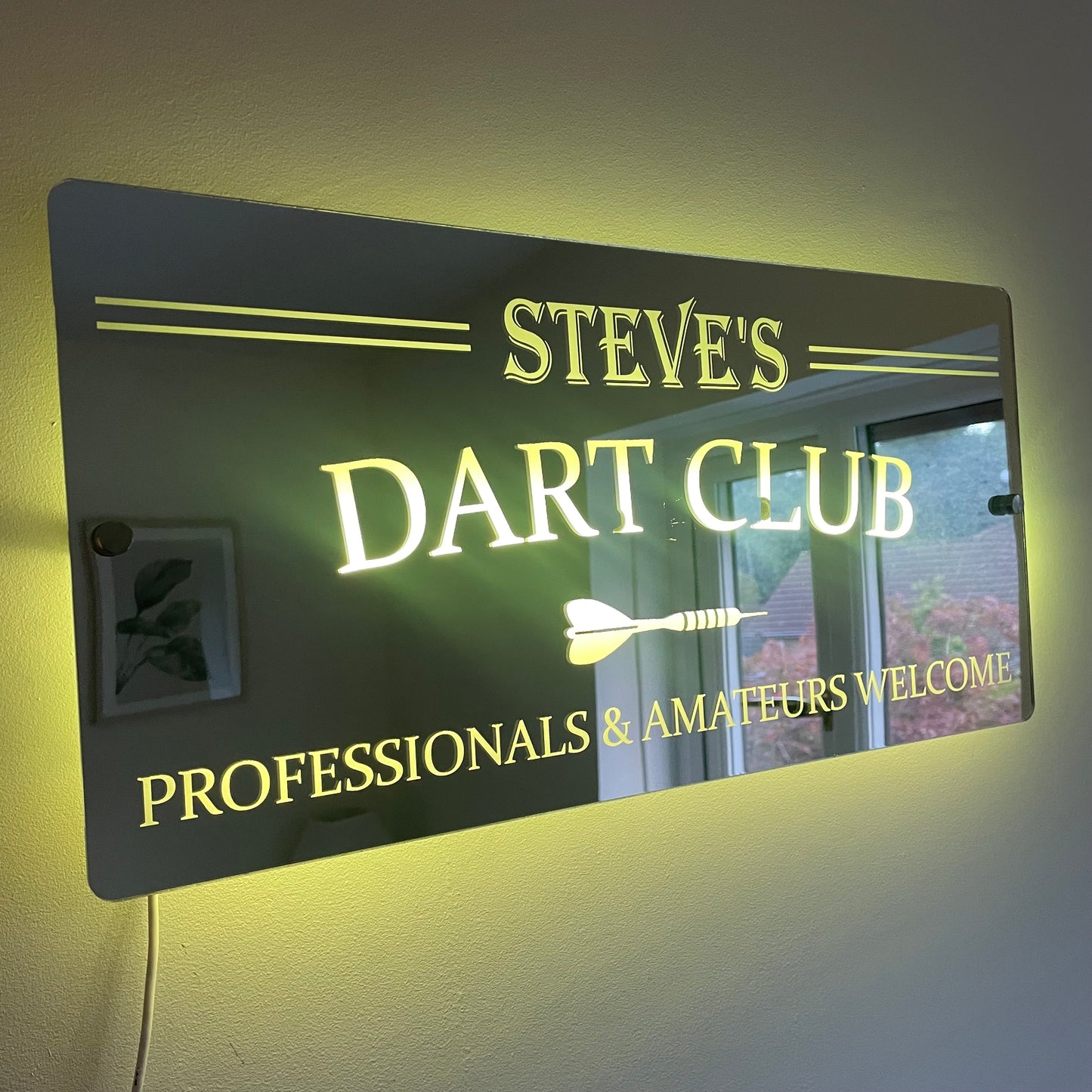 Personalised LED Dart Club Mirror with remote | Darts Sign