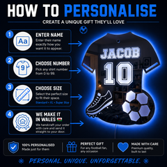 Personalised LED Football Shirt Mirror – Custom Decor for Young Football Fans